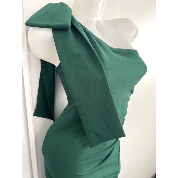 Prettygarden Green Dress One-Shoulder Maxi Bow & Ruched Side Detail Size Small - Picture 3 of 12